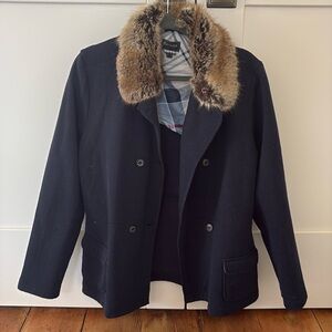 Women’s Barbour Navy peacoat with removal fur collar